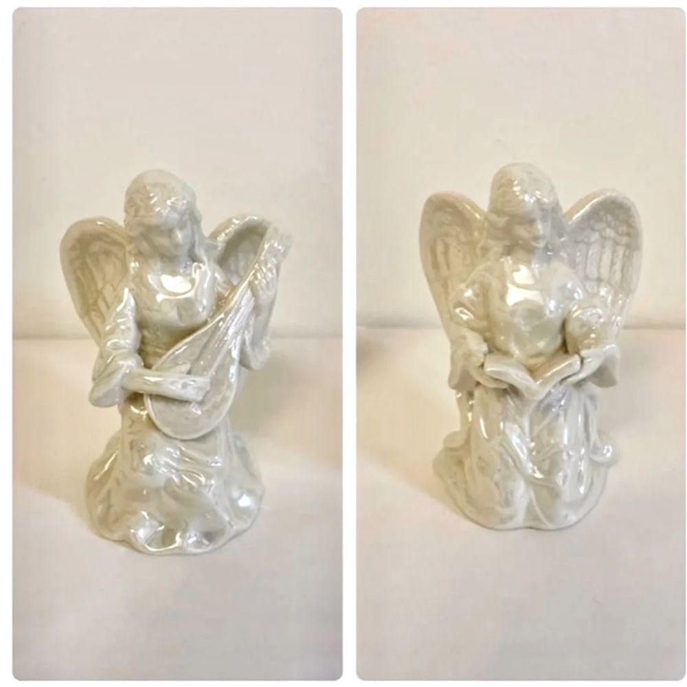 Iridescent Ceramic Angel Figurine Set